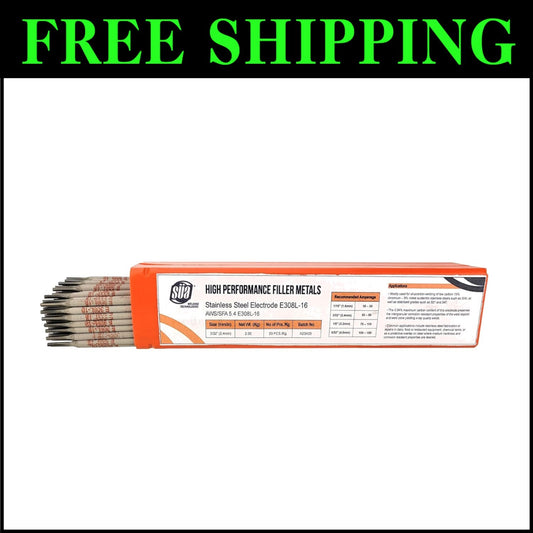 High-Performance E308L-16 Stainless Steel Electrode, 12" x 3/32", 4.4 LB