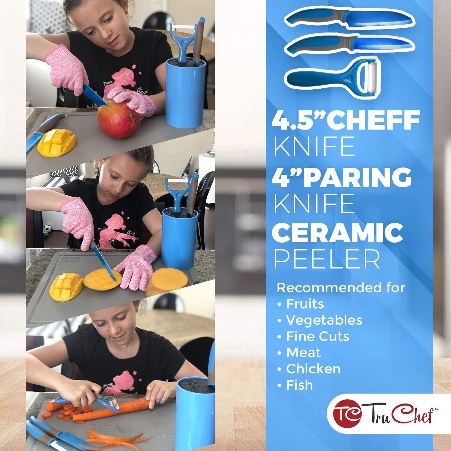 5-Piece Kids Cooking Set: Safe Blue Knives, Peeler & Holder for Young Chefs