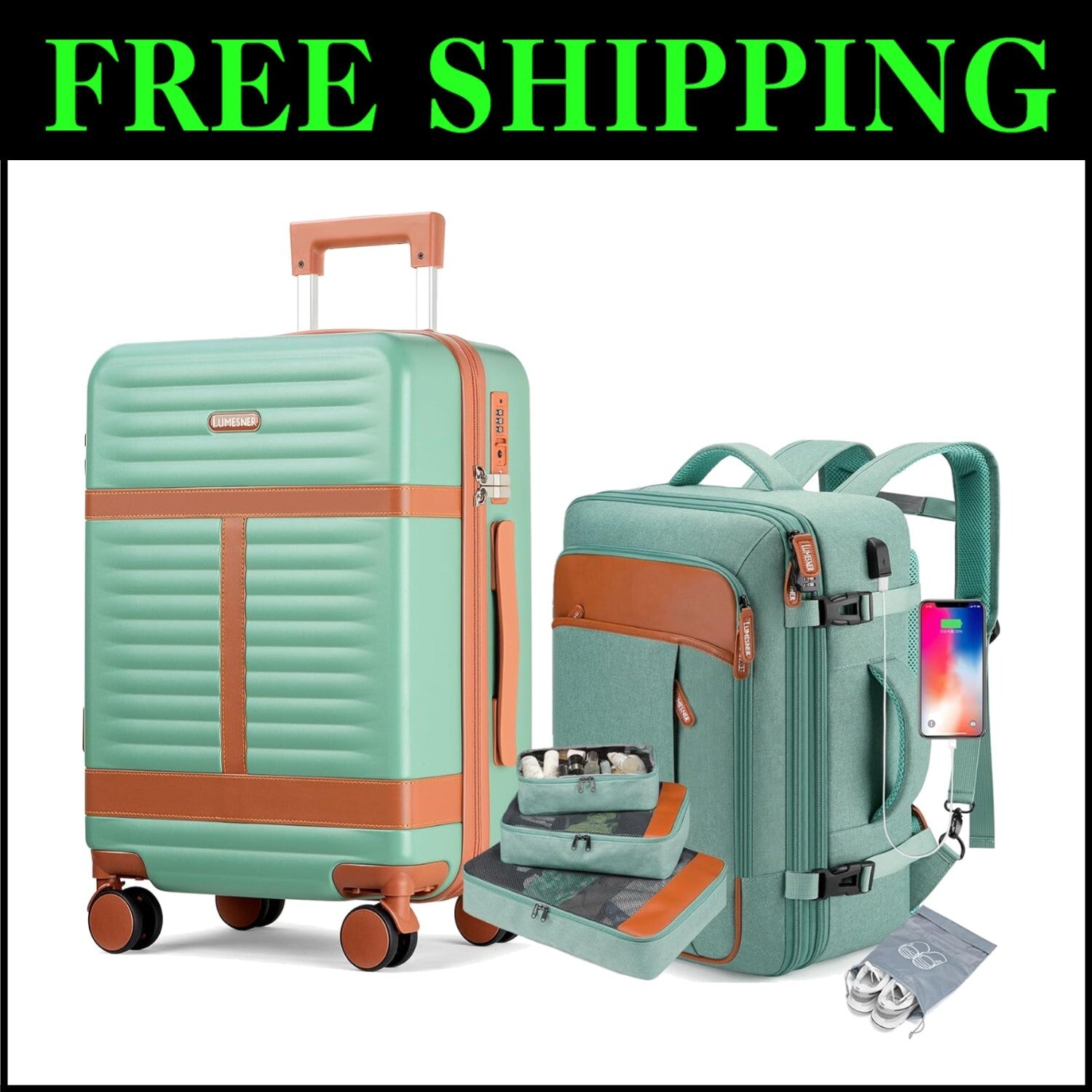 Durable 20 Inch Hardshell Carry On with Integrated 18 Inch Backpack & Organizer