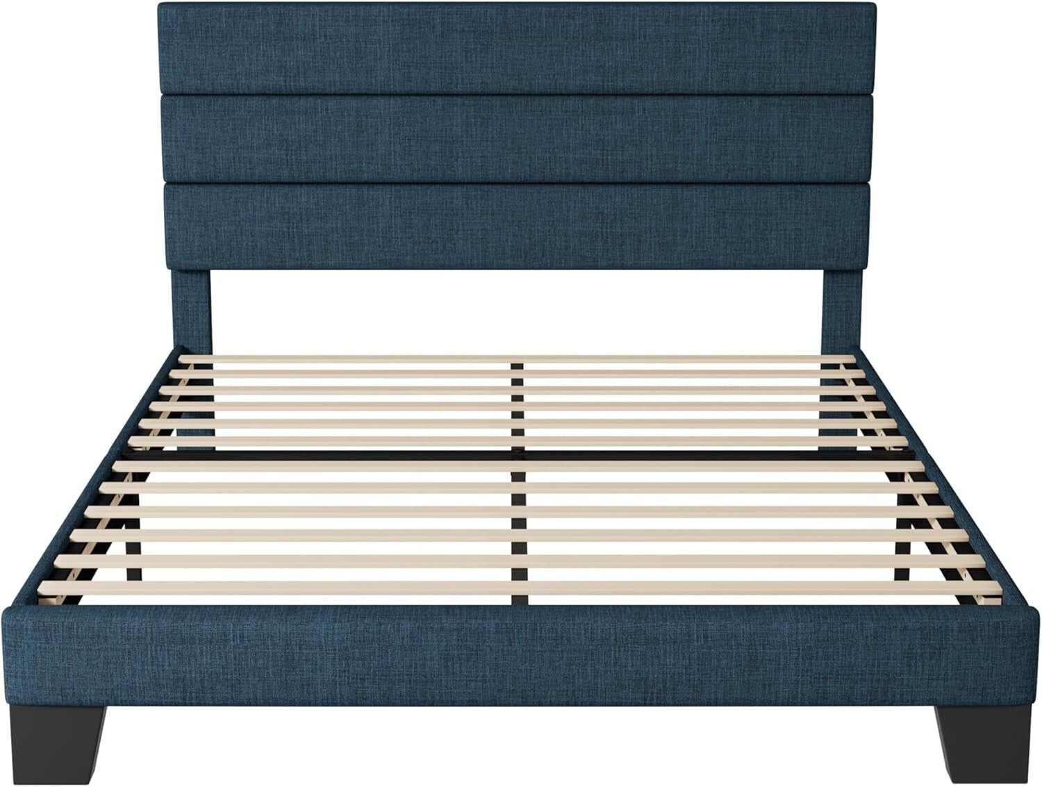 Elegant Navy Blue Full Size Bed Frame with Fabric Headboard - 800 lbs Capacity