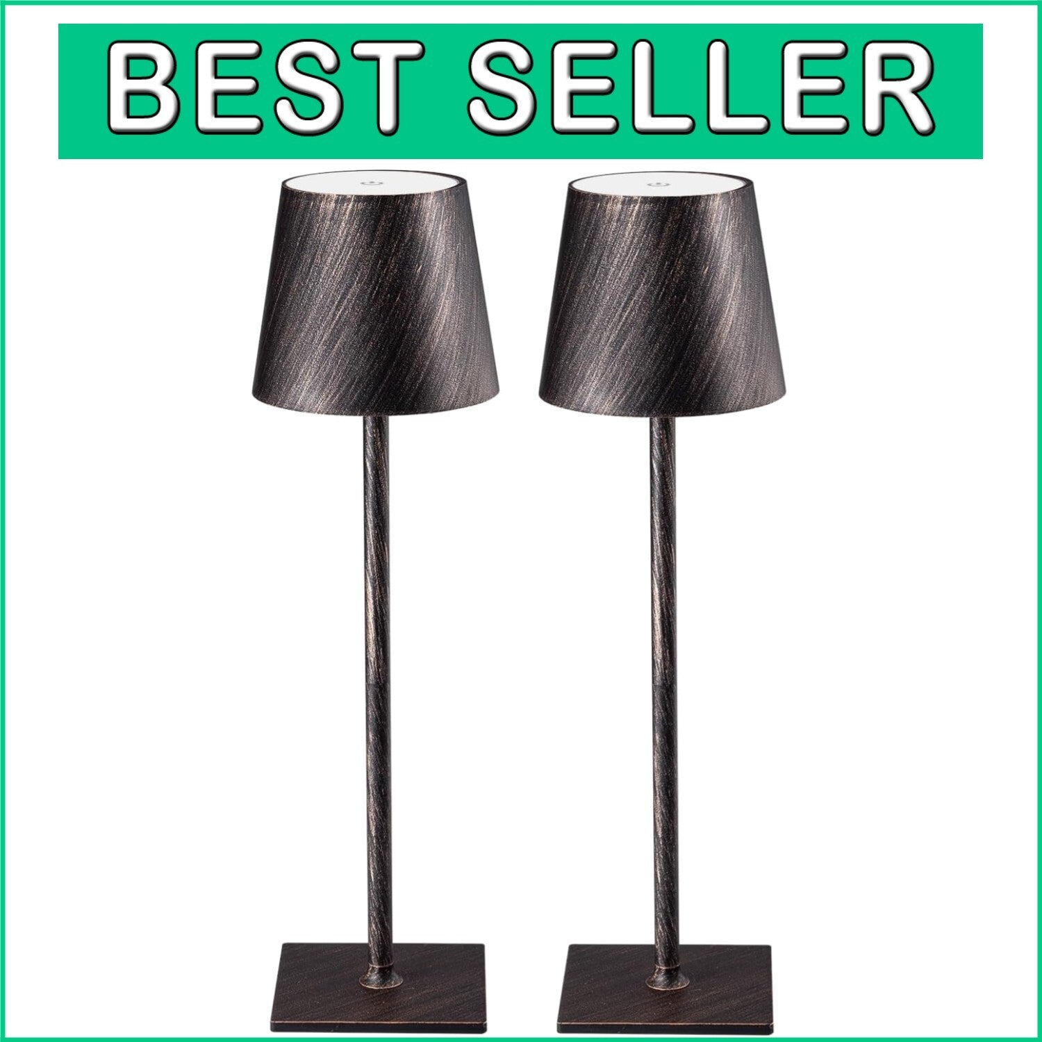 2 Pack Cordless Antique Copper Table Lamp - Stepless Dimming, Touch Control