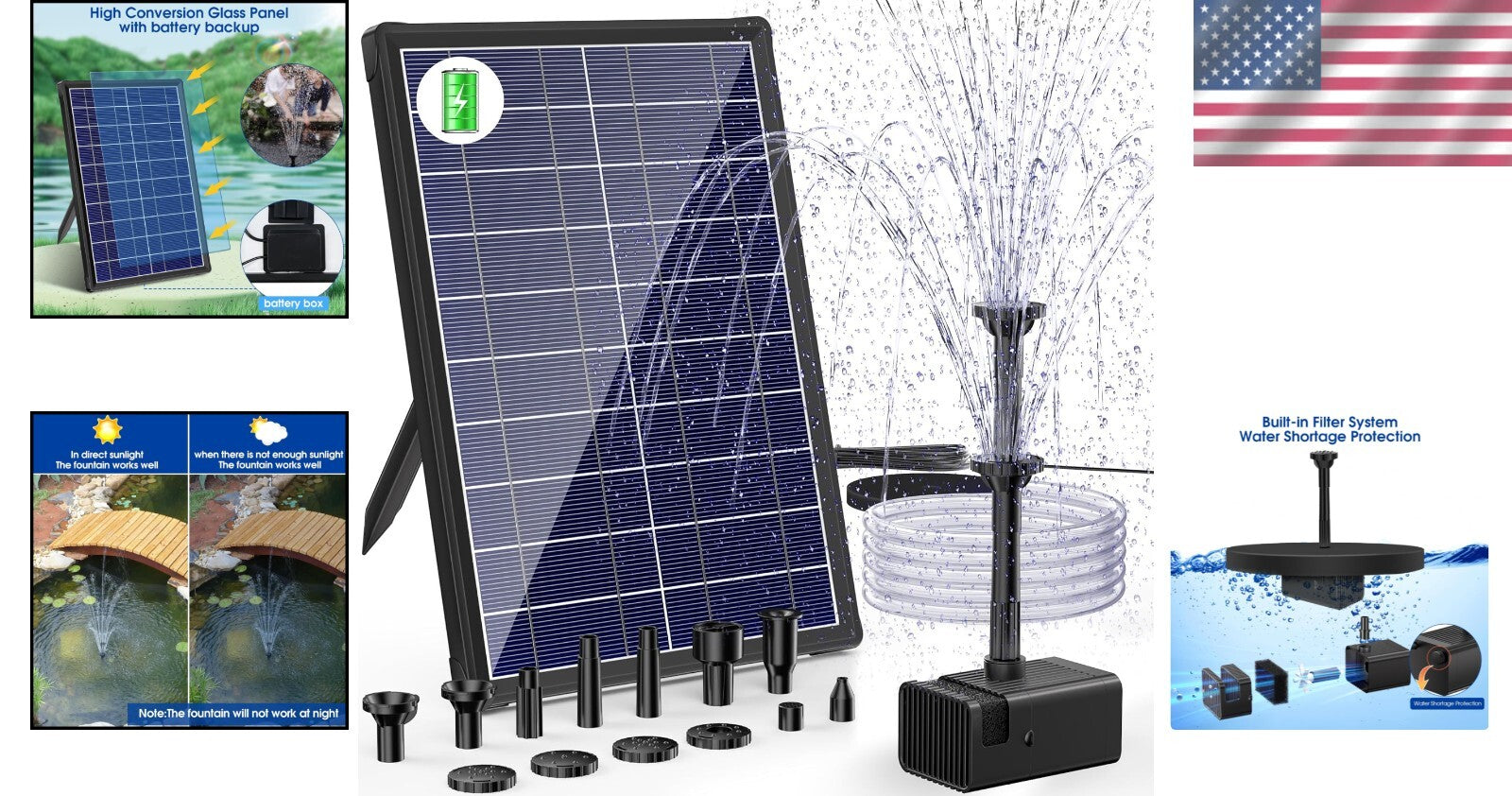 Easy-Setup Solar Fountain Kit with 5FT Tubing for Ponds and Water Features