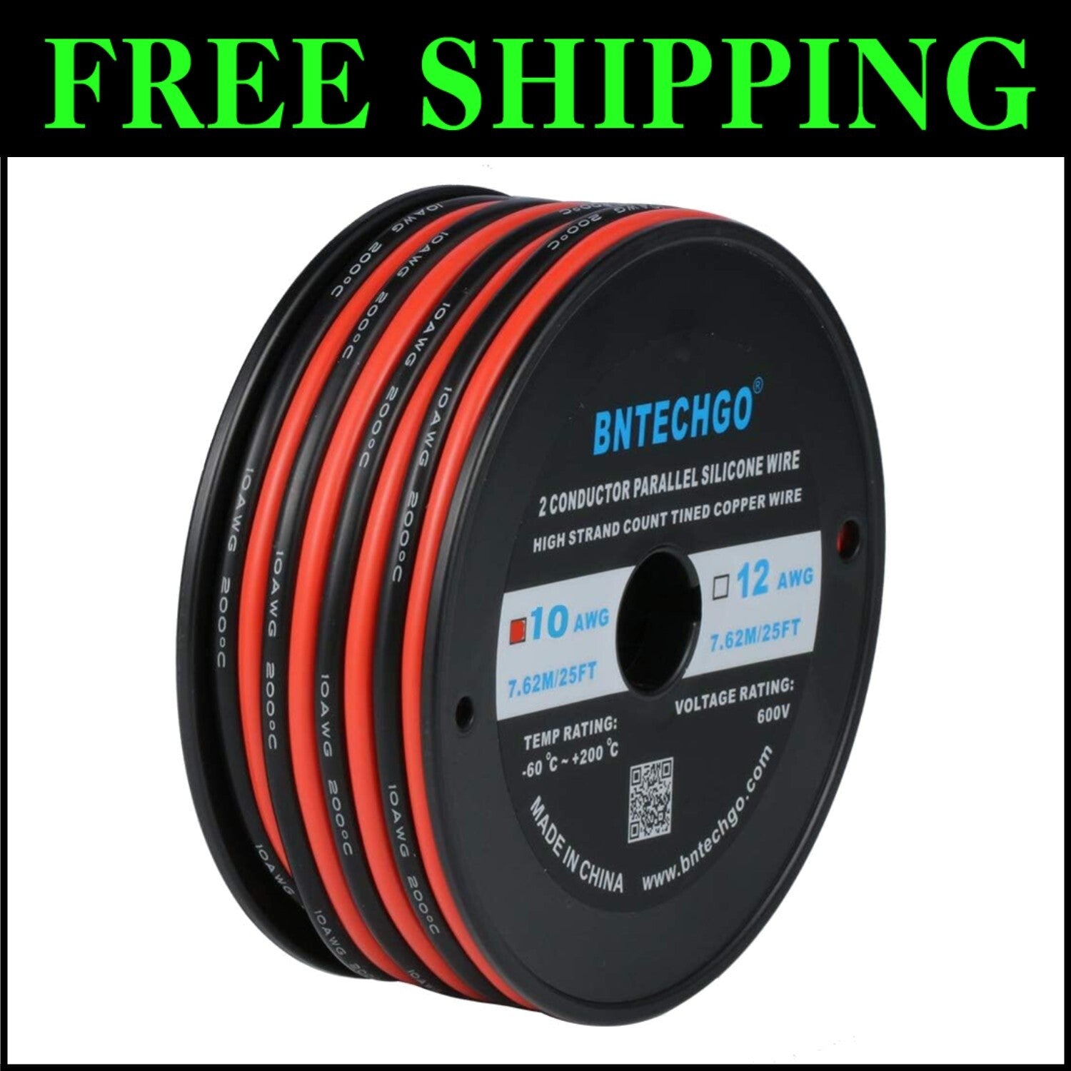 Ultra-Flexible 10 AWG Silicone Wire Spool 25ft - 600V Rated for Versatile Use