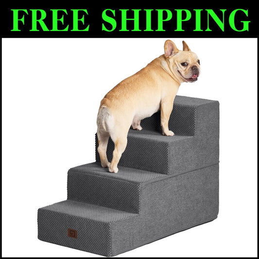 Portable 4-Step Dog Stairs for Small Dogs - Indoor Pet Steps with Washing Cover