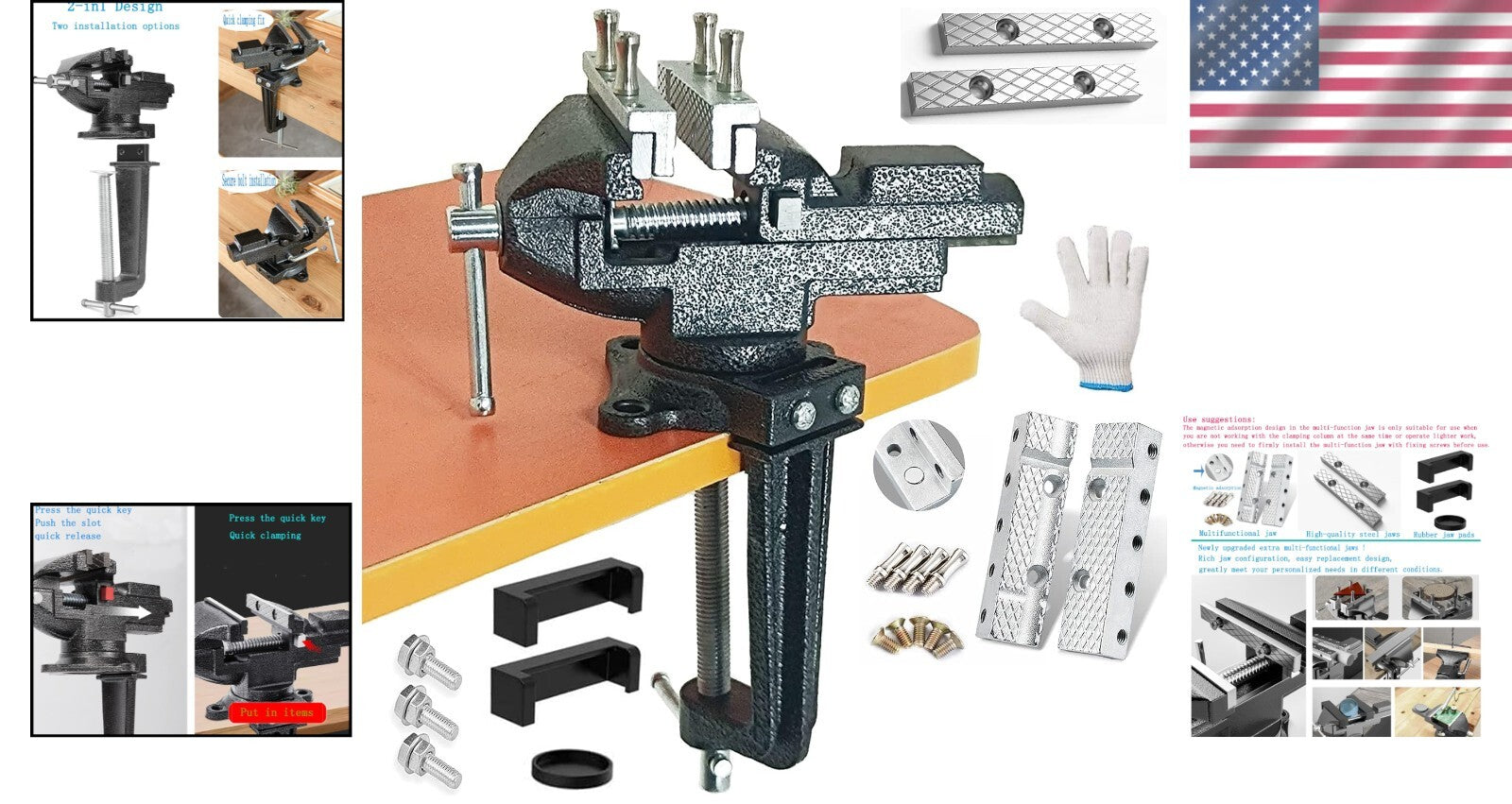 3.3" Table Vise - Heavy-Duty Alloy Steel with Quick Release & Swivel Base
