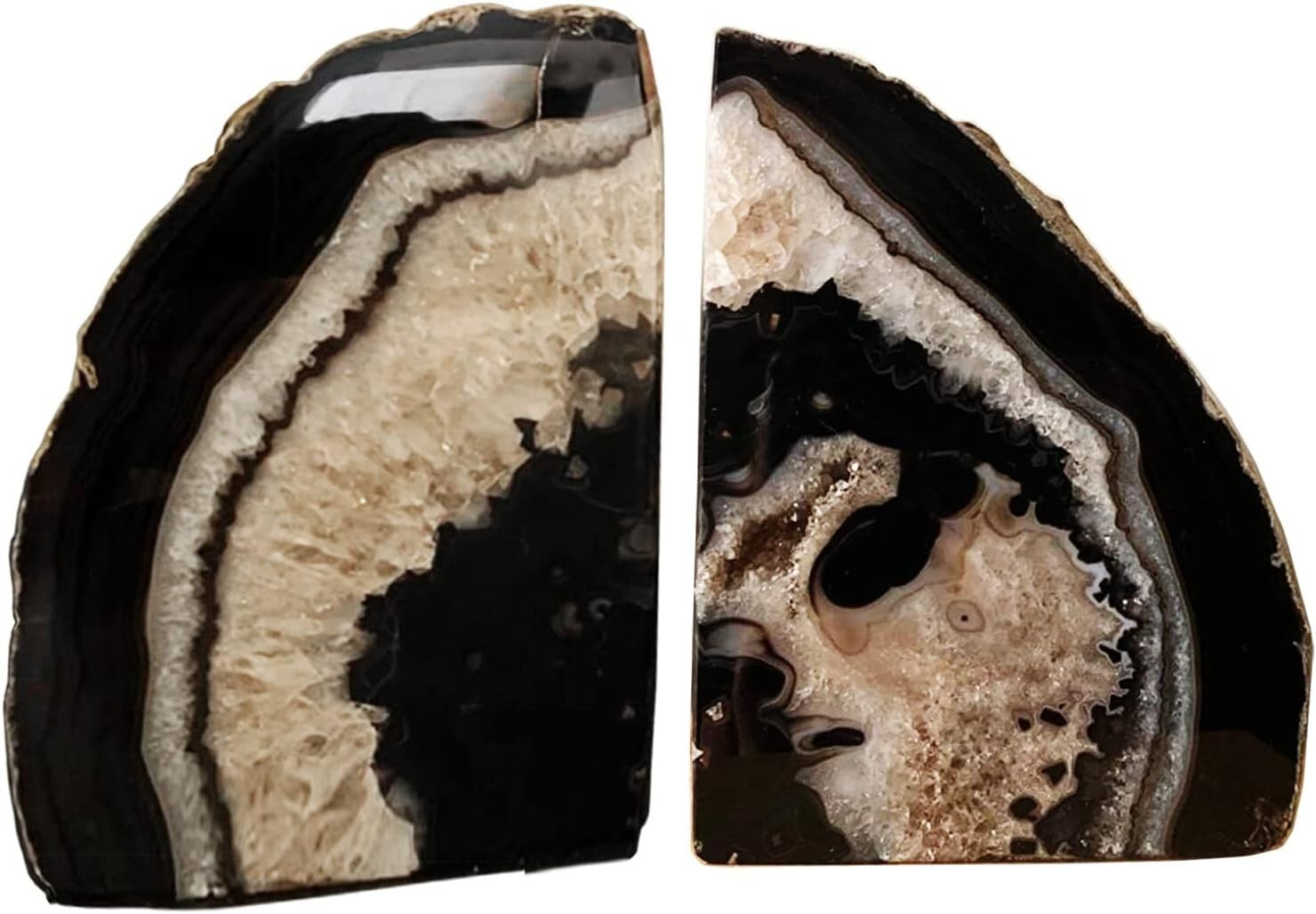 Elegant Heavy Duty Black Agate Bookends - 1 Pair of Unique Crystal Book Holders