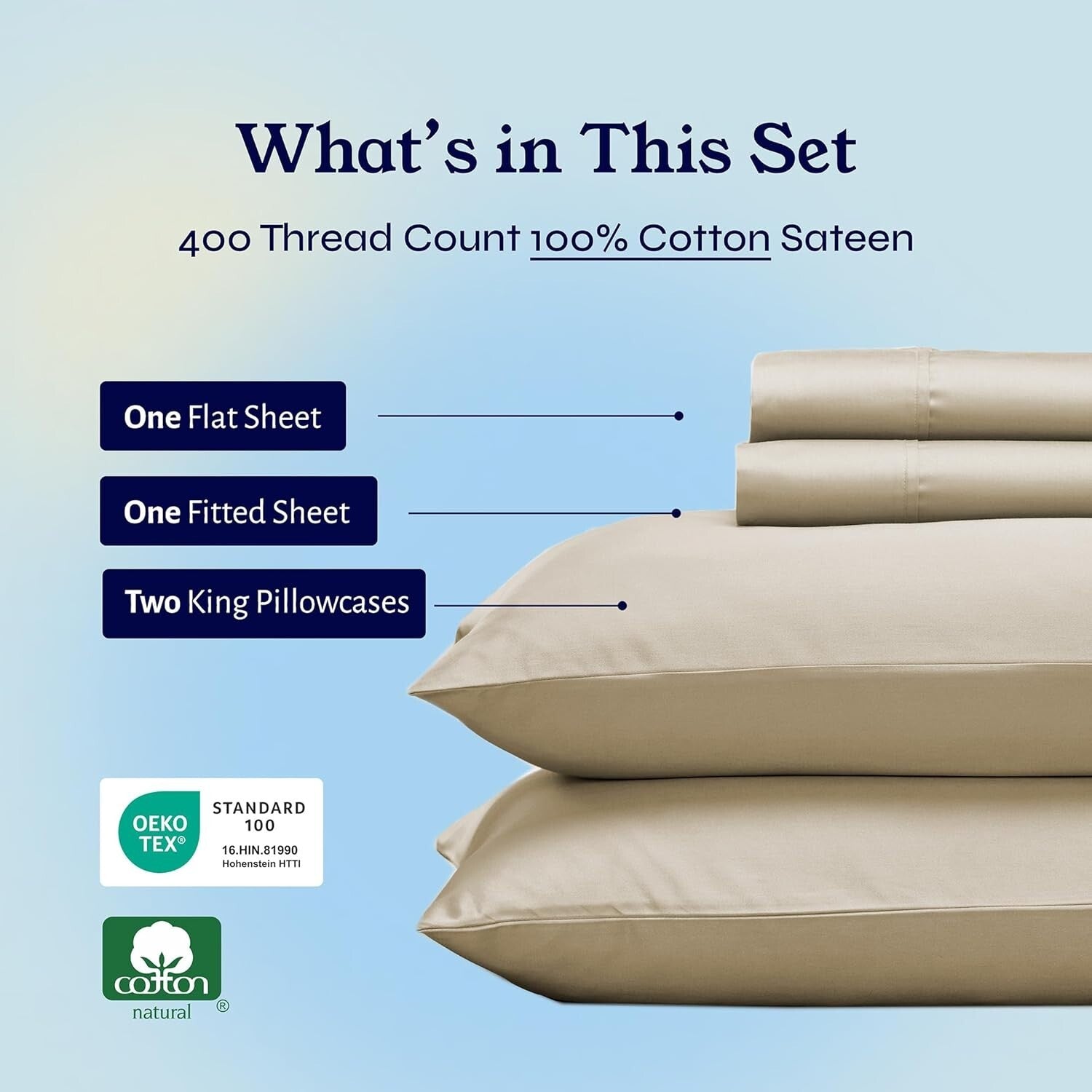 Elegant California King Bed Sheet Set – 4-Piece Cotton Sateen with Deep Pockets