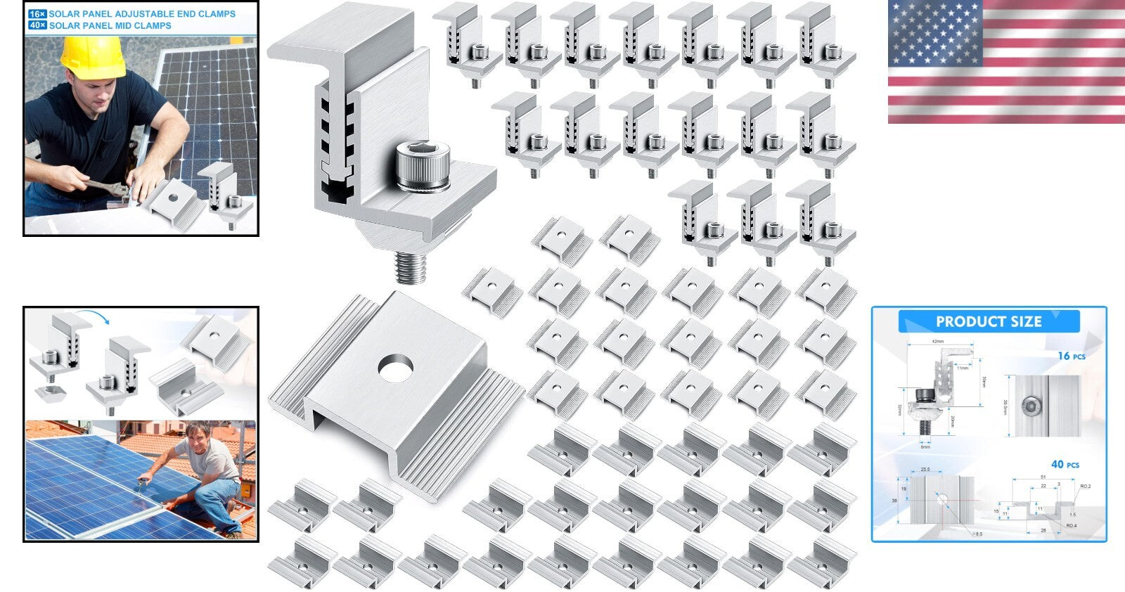 Durable Solar Panel Mid Clamps with Adjustable End Clamps - Easy Install