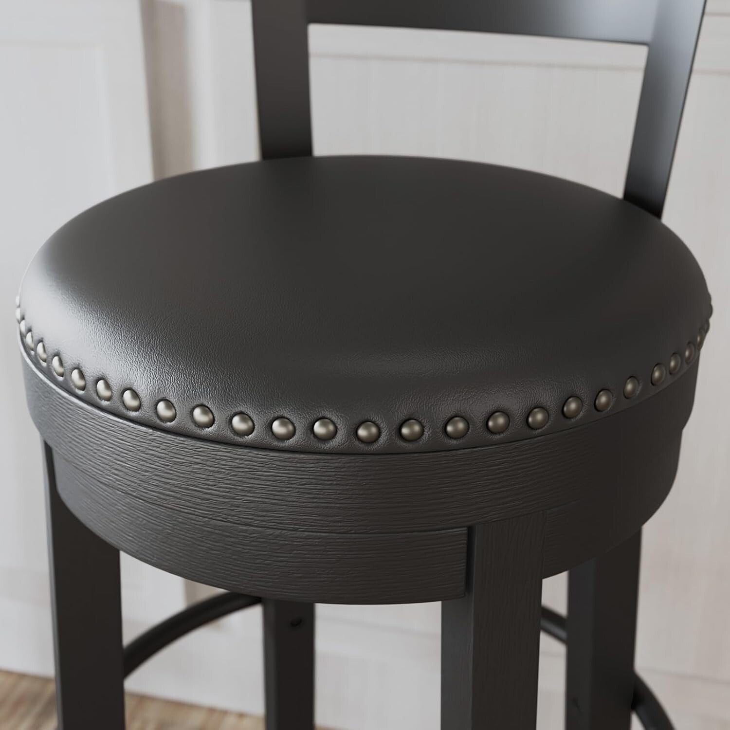 Antiqued Black Faux Leather Bar Stool with Swivel - Perfect for Rustic Decor