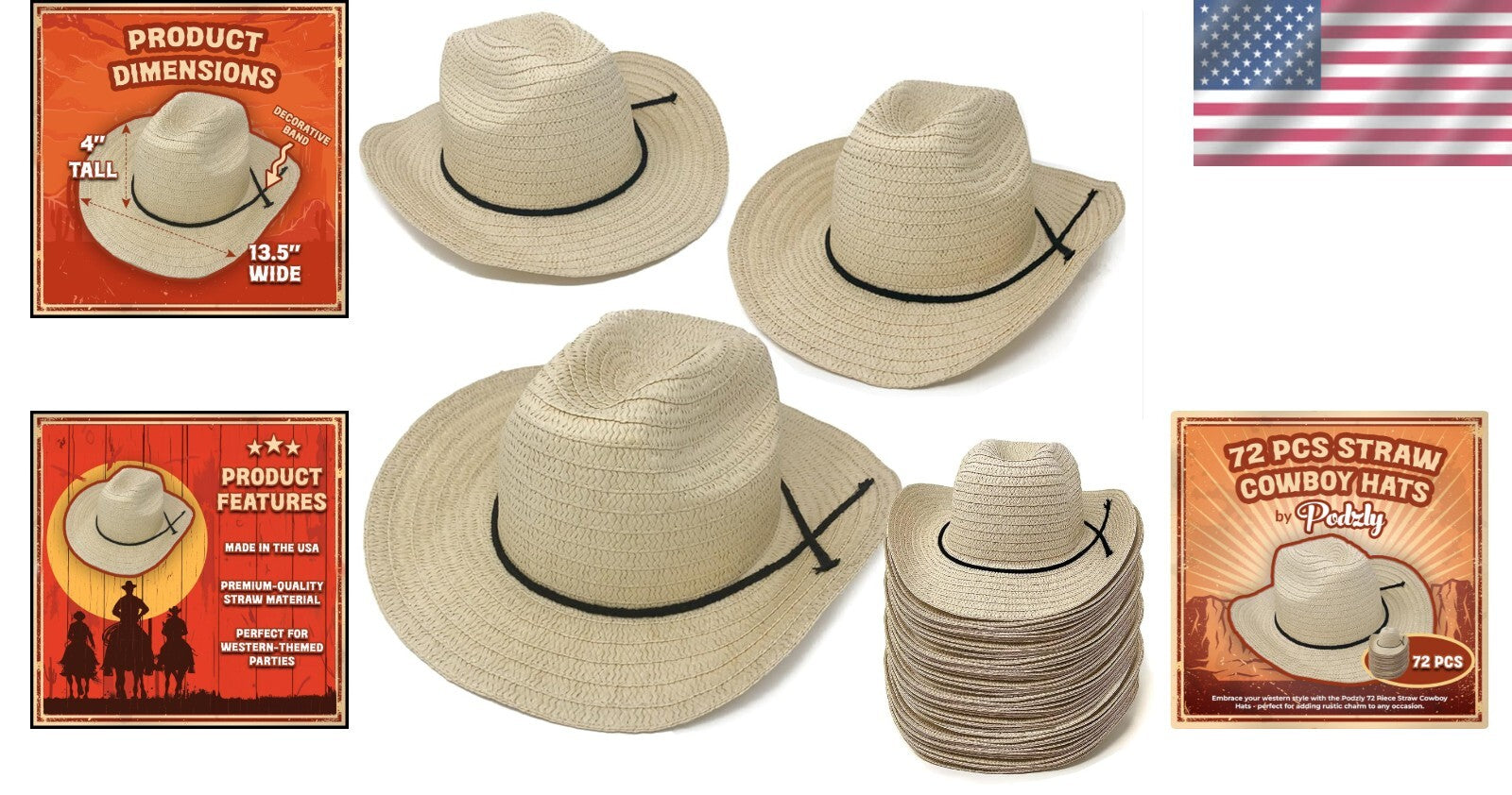 Versatile 72 Straw Cowboy Hats - Perfect for Weddings, Concerts & Parties