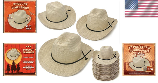 Versatile 72 Straw Cowboy Hats - Perfect for Weddings, Concerts & Parties