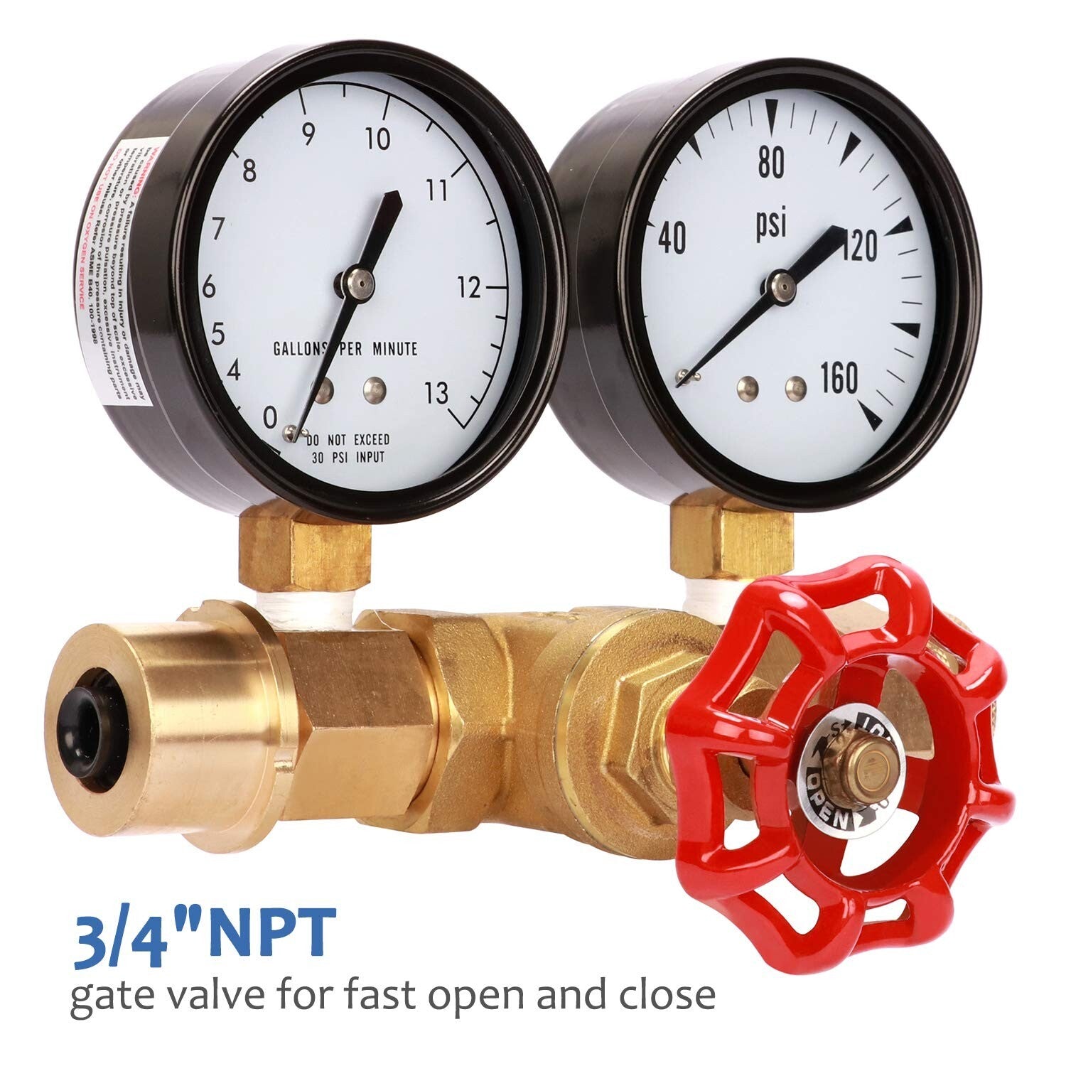 Dual Measurement Water Pressure Gauge & Flow Meter Assembly, 0-160 PSI, 0-13 GPM