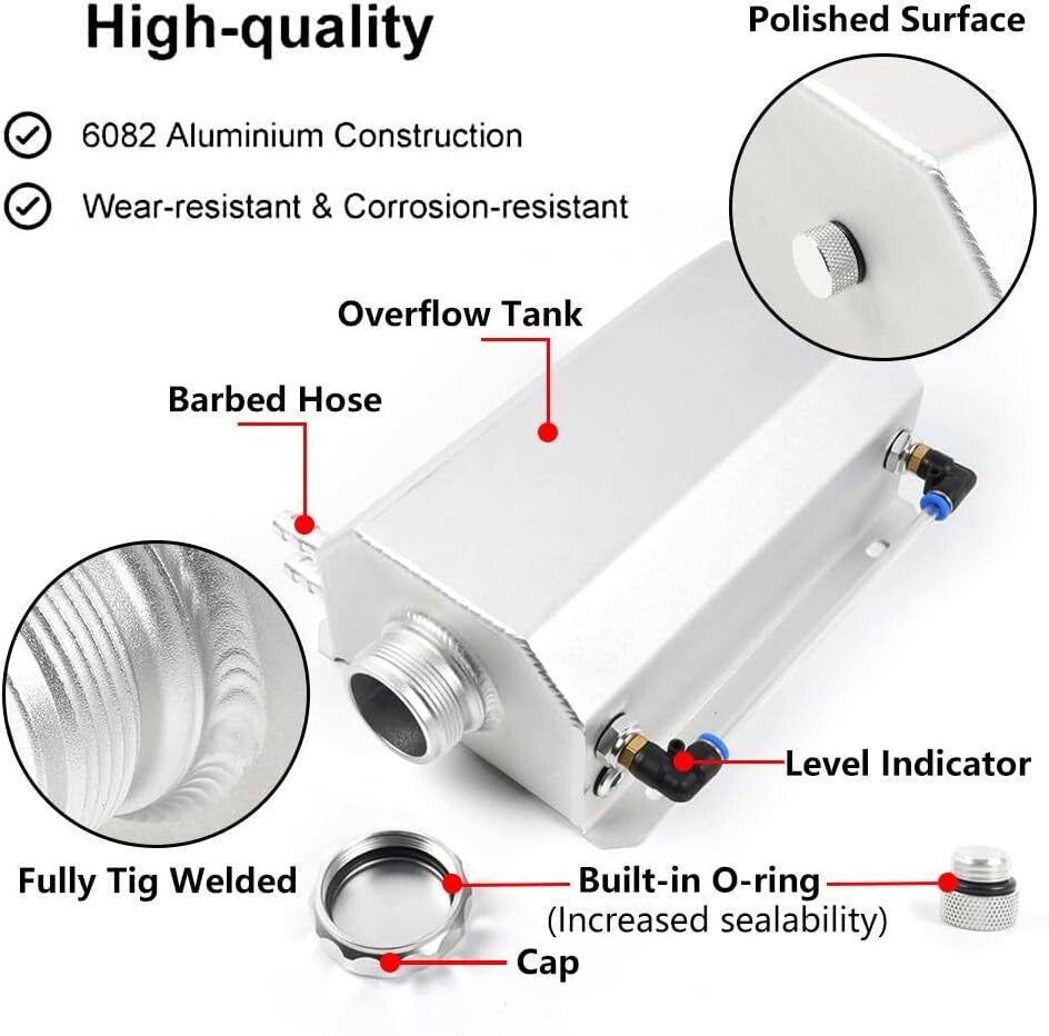 Compact Universal 2L Coolant Tank with Level Indicator - Ideal for All Vehicles