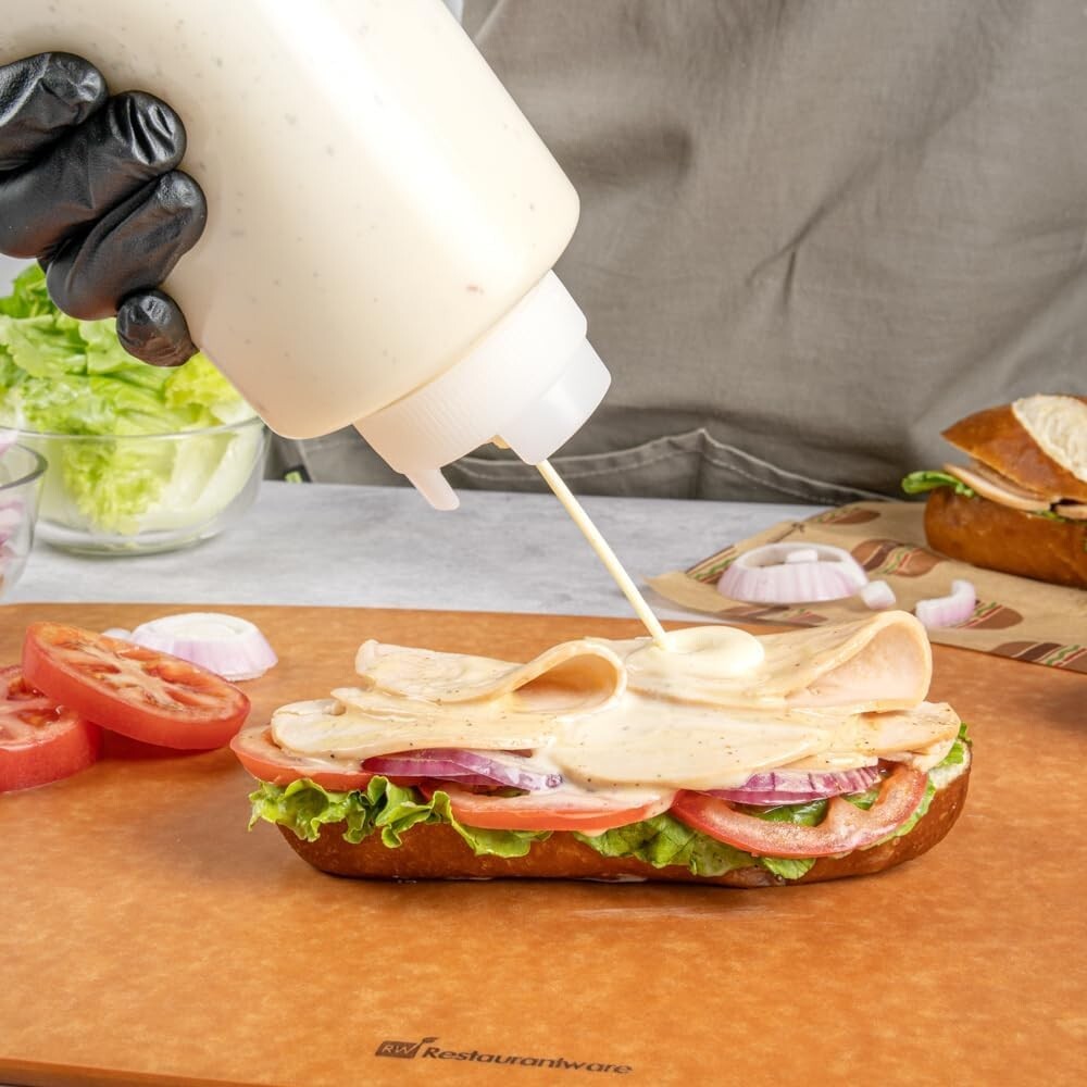 FIFO 32 oz Condiment Squeeze Bottle Set - 6 Clear Precision Dispensing Bottles