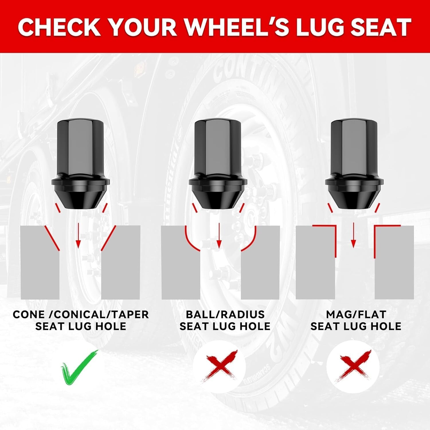 1.8" Height Acorn Seat Wheel Lug Nuts - 24pcs Black Finish for Silverado & More