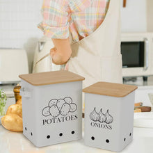 Load image into Gallery viewer, Stylish Metal Vegetable Storage Tins Set for Potatoes &amp; Garlic - Rustic Charm