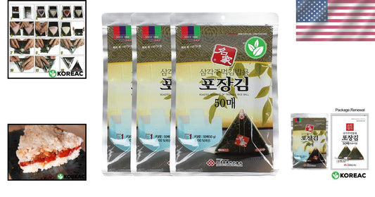 150 Sheets of Re-Sealable Seaweed Wraps for Healthy Triangular Kimbap or Onigiri