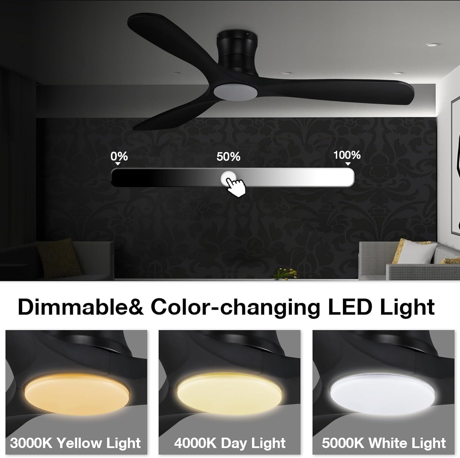 52-Inch Whisper-Quiet Ceiling Fan with Remote & Voice Control - Black Elegance