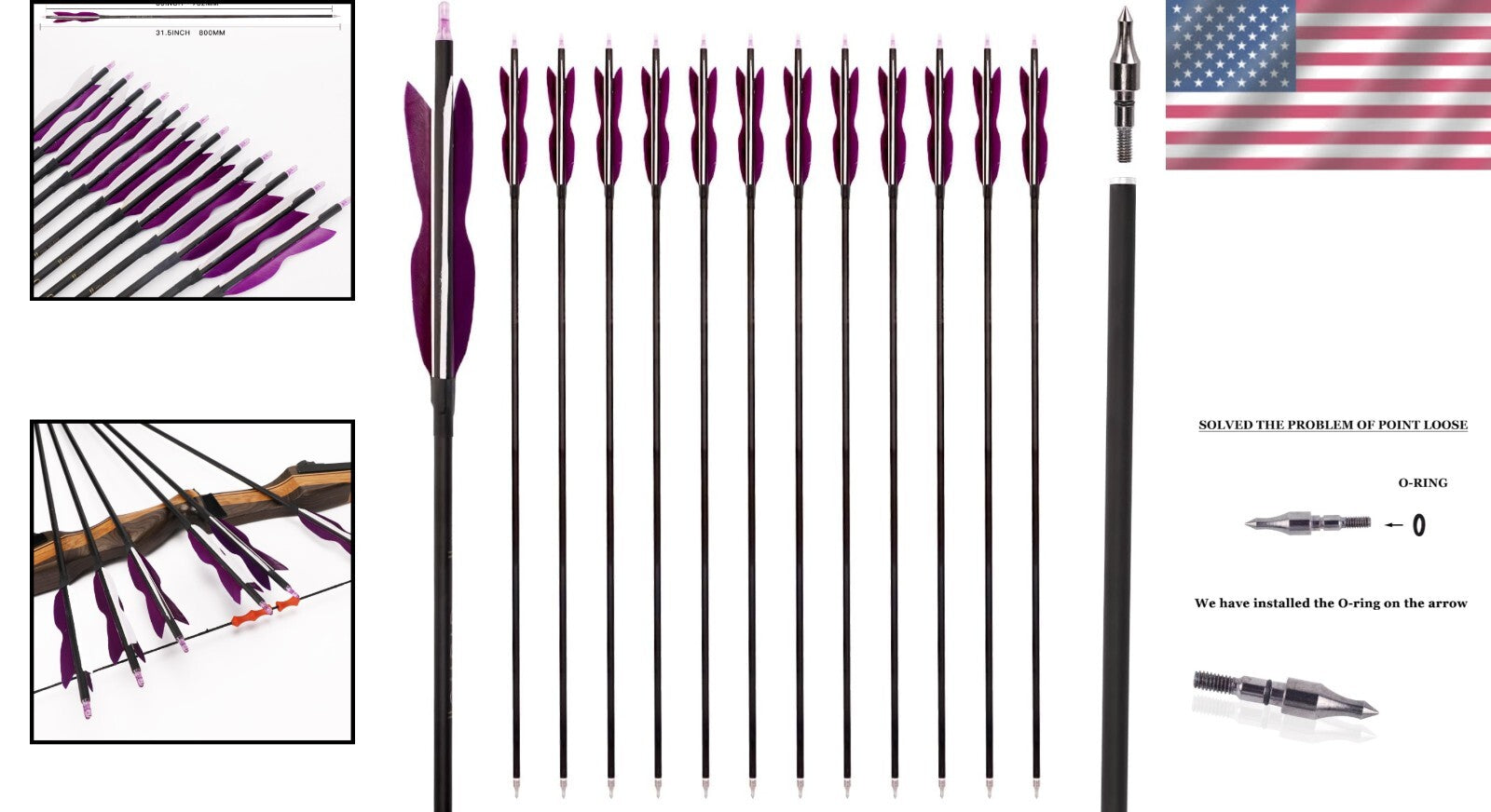 Durable 31" Carbon Arrows with 5" Turkey Feathers for Recurve & Compound Bows