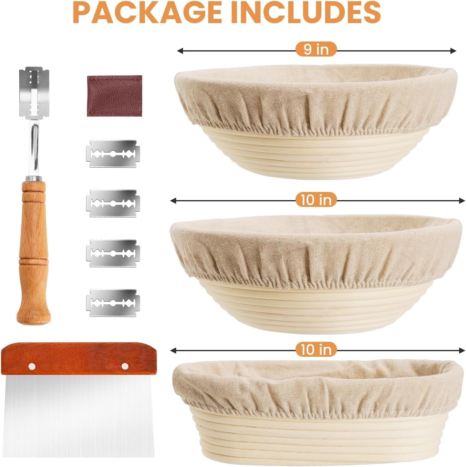 Artisan Bread Making Set: Rattan Proofing Baskets and Metal Scraper Included
