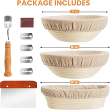 Load image into Gallery viewer, Artisan Bread Making Set: Rattan Proofing Baskets and Metal Scraper Included