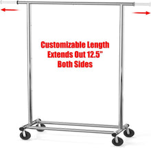 Load image into Gallery viewer, Extendable Chrome Garment Rack – 42 to 67 Inches, Perfect for Home &amp; Commercial