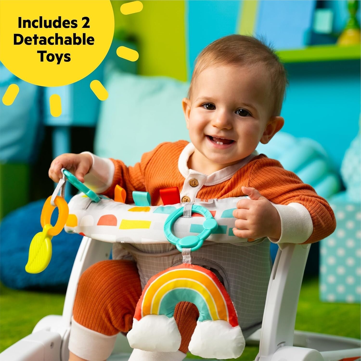 Learn-To-Sit Portable Baby Floor Seat 2 Positions with Sensory Toys, 4-12 Months