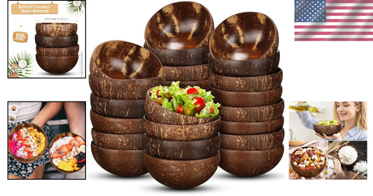 Large 24-Piece Set of Polished Coconut Bowls - Ideal for Salads and Smoothies
