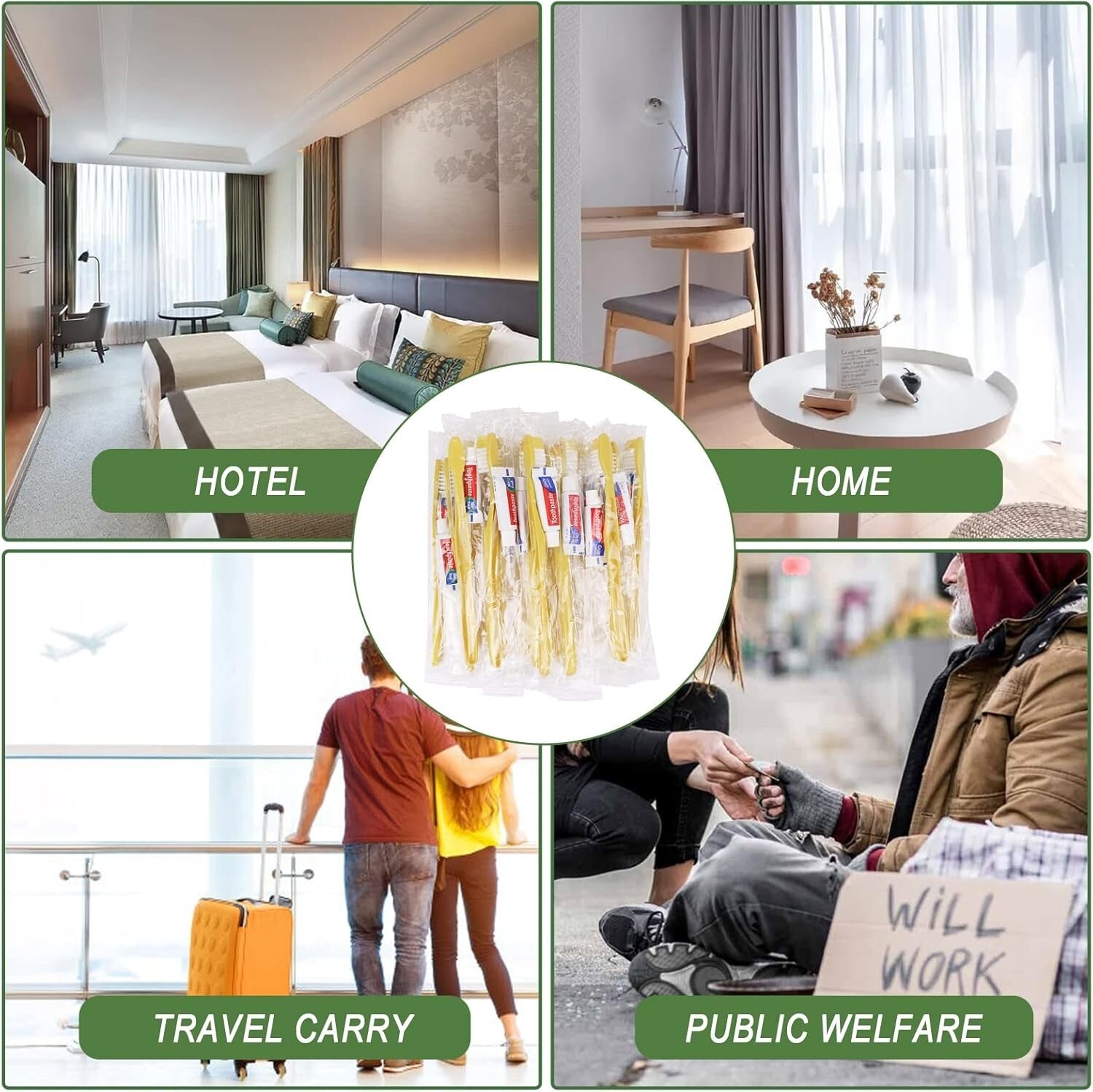 Economical 300 Pack Yellow Disposable Toothbrushes with Toothpaste for Charities