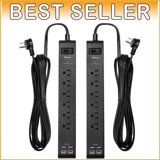 Wall-Mount Surge Protector Power Strip with 6 Outlets, USB Ports & 25-Foot Cord