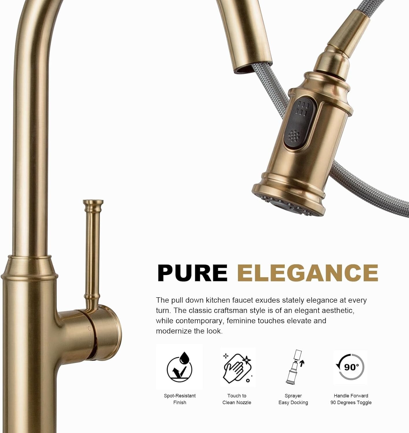 High Arc Brushed Bronze Kitchen Faucet with Dual Function Sprayer and Deck Plate