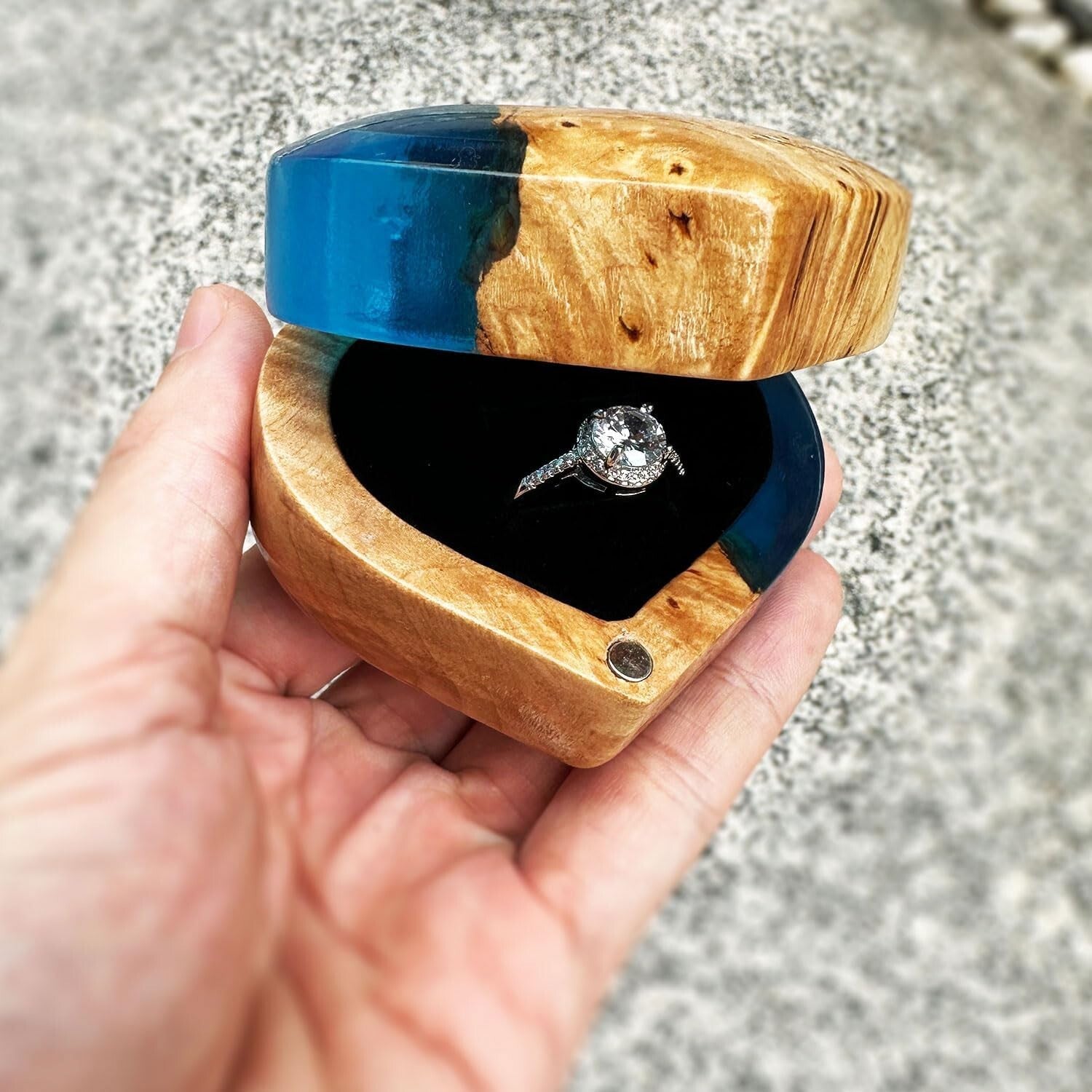 Handmade Heart Shaped Ring Box - Unique Wooden Jewelry Storage for Engagements