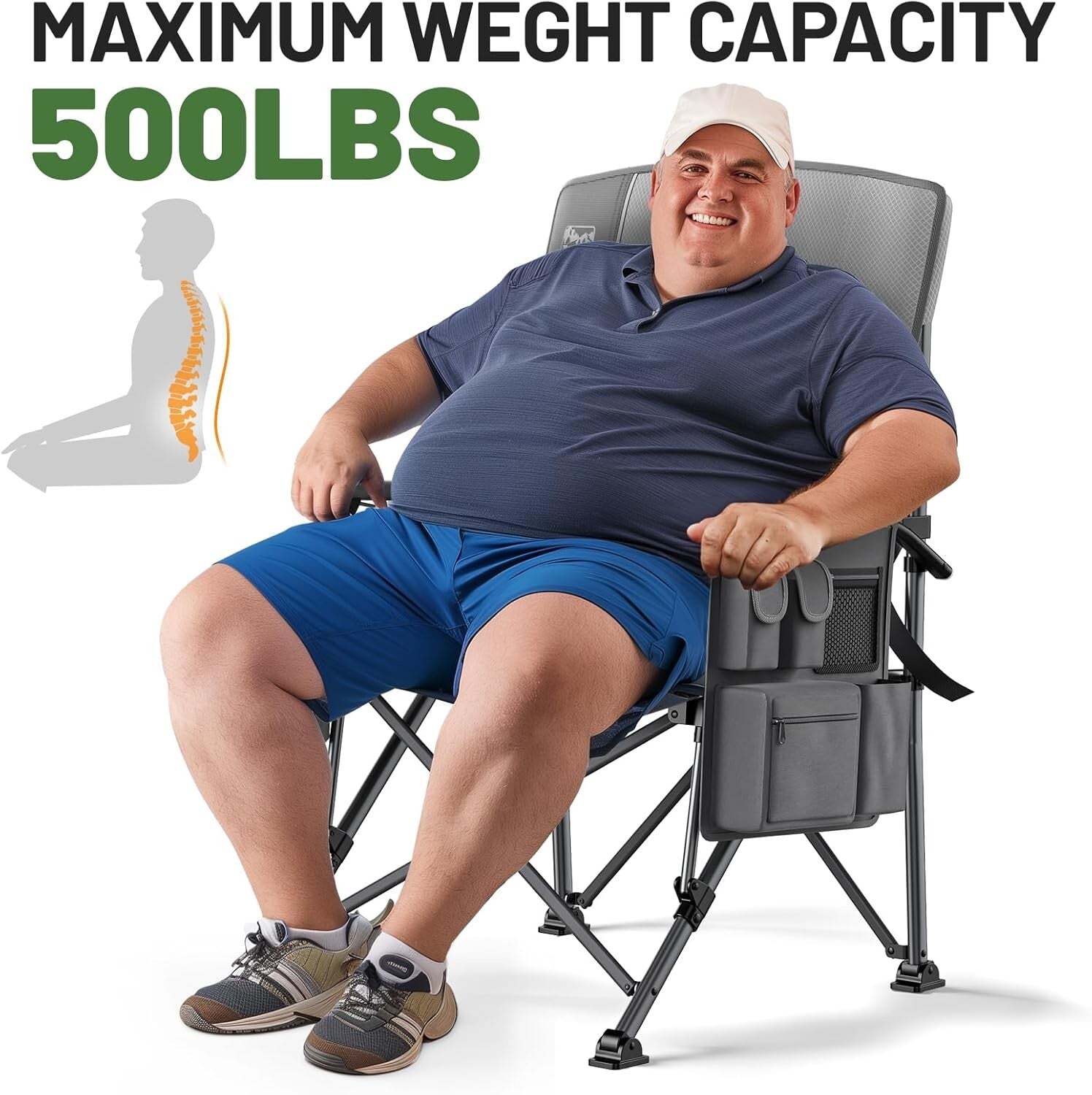 Lightweight Adjustable High Back Chair with Lumbar Support & Side Storage Pocket