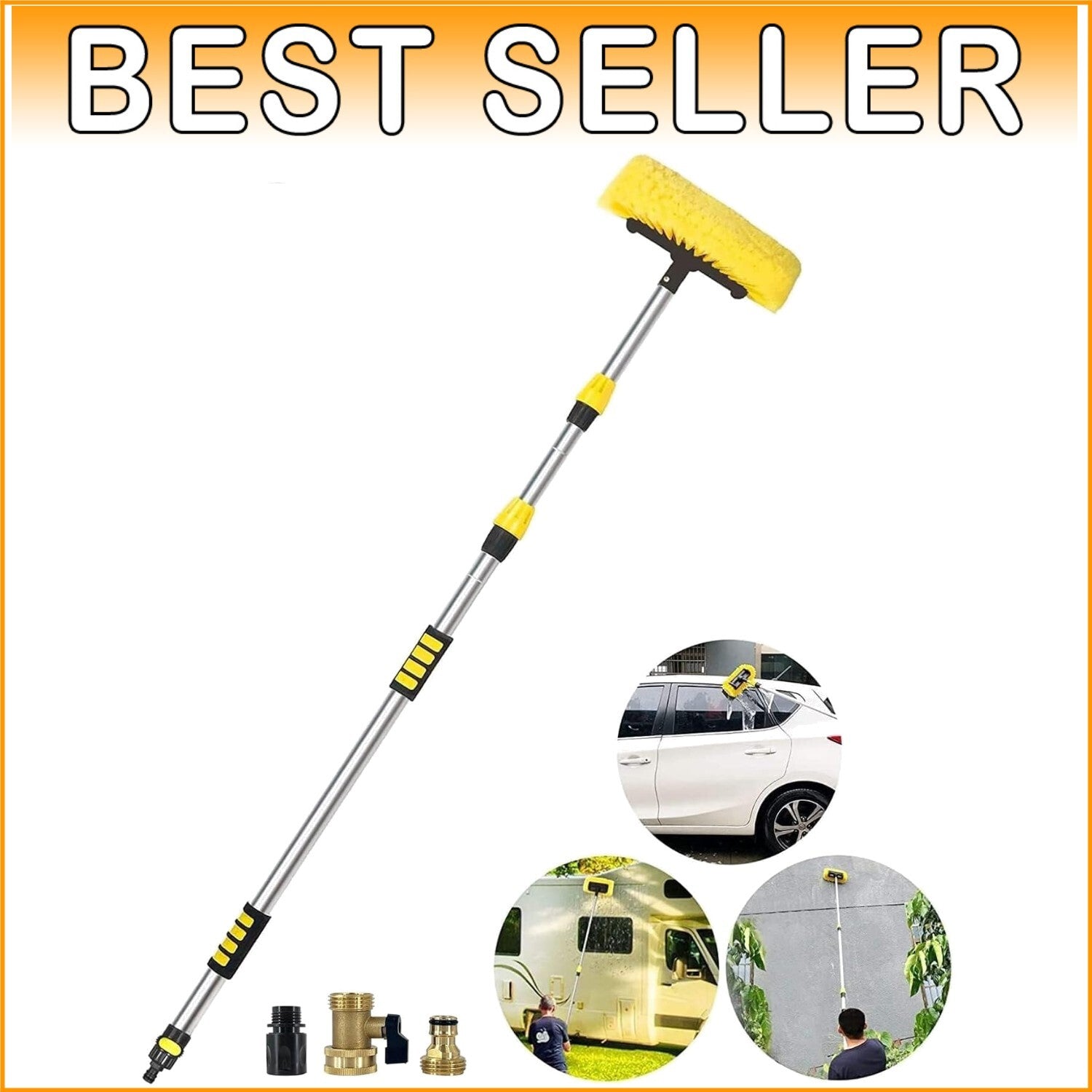 Efficient Telescopic Car Wash Brush - 5-12ft Long with Hose Adapter for Easy Use