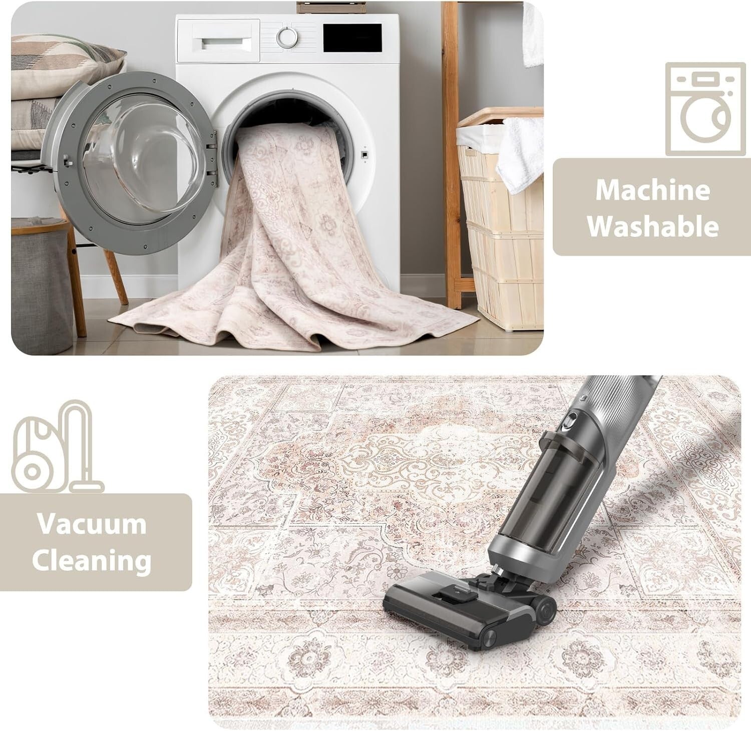 Cozy 8x10 Machine Washable Area Rug – Stylish Non-Slip Low Pile Home Decor