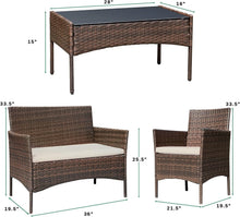 Load image into Gallery viewer, Elegant Brown and Beige Patio Furniture Set - Loveseat, Chairs &amp; Table Included