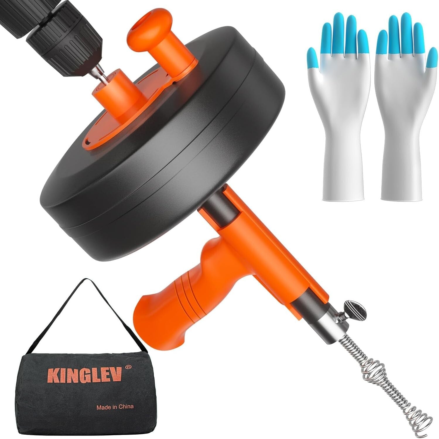 50ft Flexible Steel Drain Snake with Drill Adapter - Heavy Duty Clog Remover