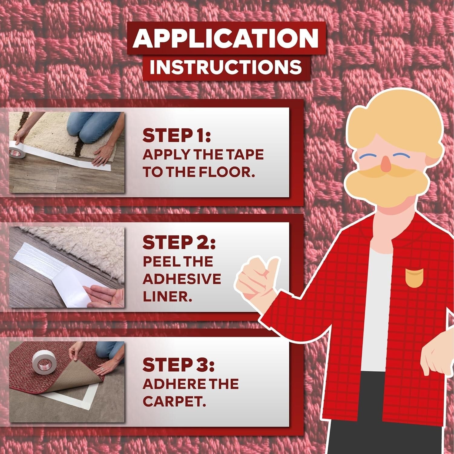 UV-Resistant Double Sided Carpet Tape - Ideal for Area Rugs and Hardwood Floors
