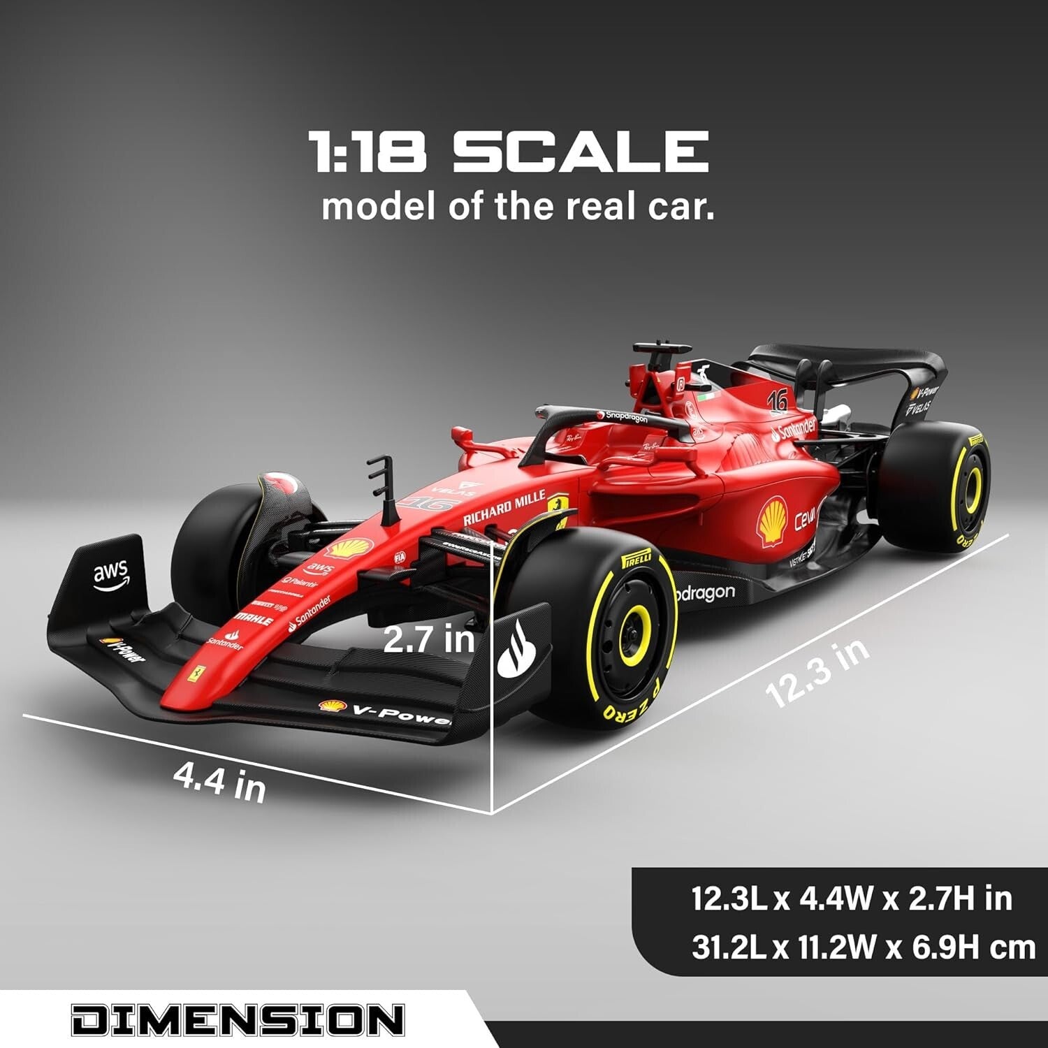 Detailed 1:18 Ferrari F1 75 Remote Control Car - High Gloss Finish for All Ages