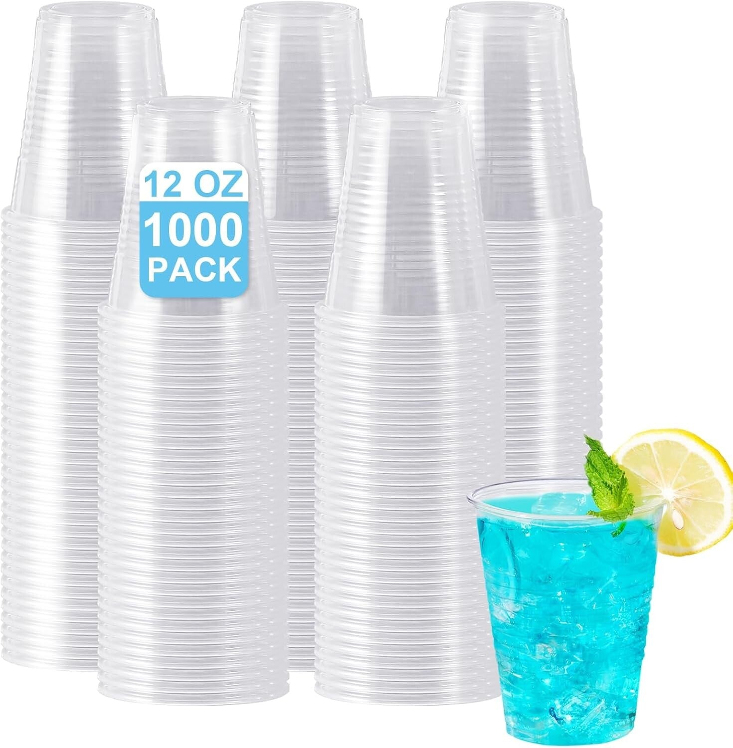 1000 Count Clear Plastic Cups, 12 oz - Perfect for Smoothies, Iced Drinks & More
