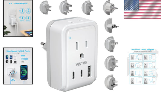 5-in-1 Universal Travel Adapter with USB Ports: Compatible for 150+ Countries