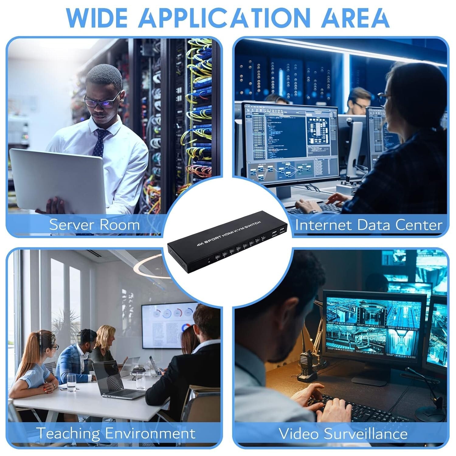 8-Port HDMI KVM Switch 4K@30Hz for Seamless PC Control with Included Cables