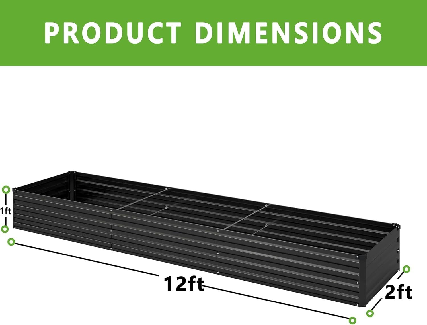 2PCS 12x2x1FT Galvanized Metal Raised Garden Bed Kit for Effortless Planting
