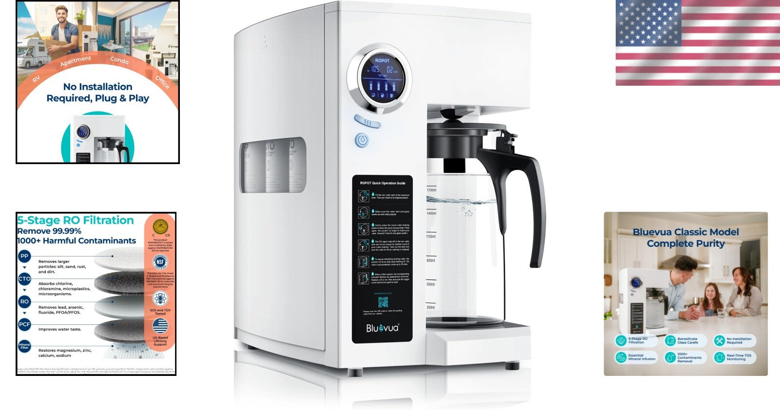 Efficient Countertop Water Filtration System with 4 Filters & Mineral Enrichment