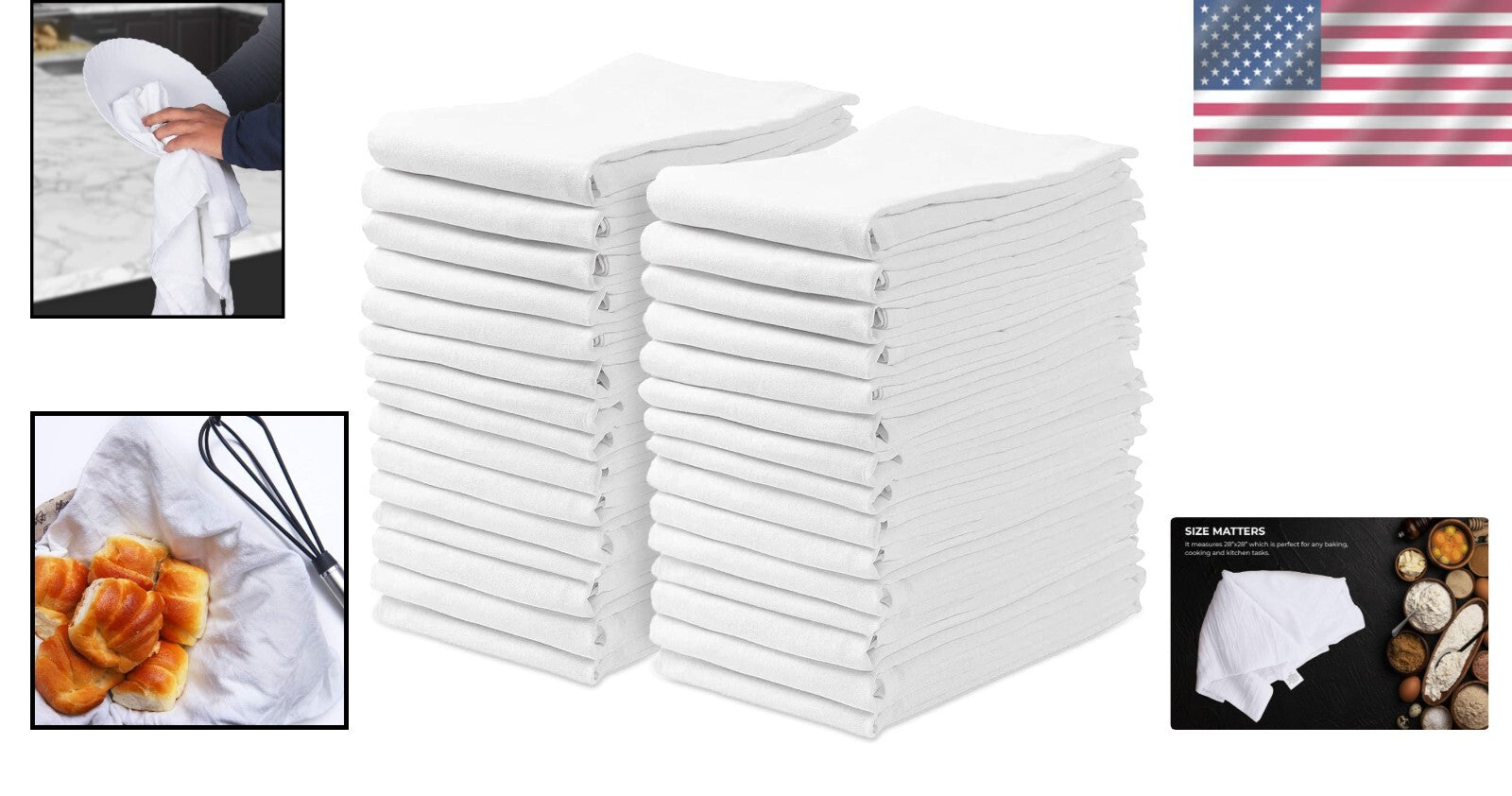 100% Cotton Flour Sack Tea Towels - 30 Durable, Multi-Purpose 28x28 Inch Cloths