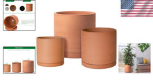 Load image into Gallery viewer, Handcrafted Terracotta Planters with Drainage and Saucer - Set of 3 Modern Pots