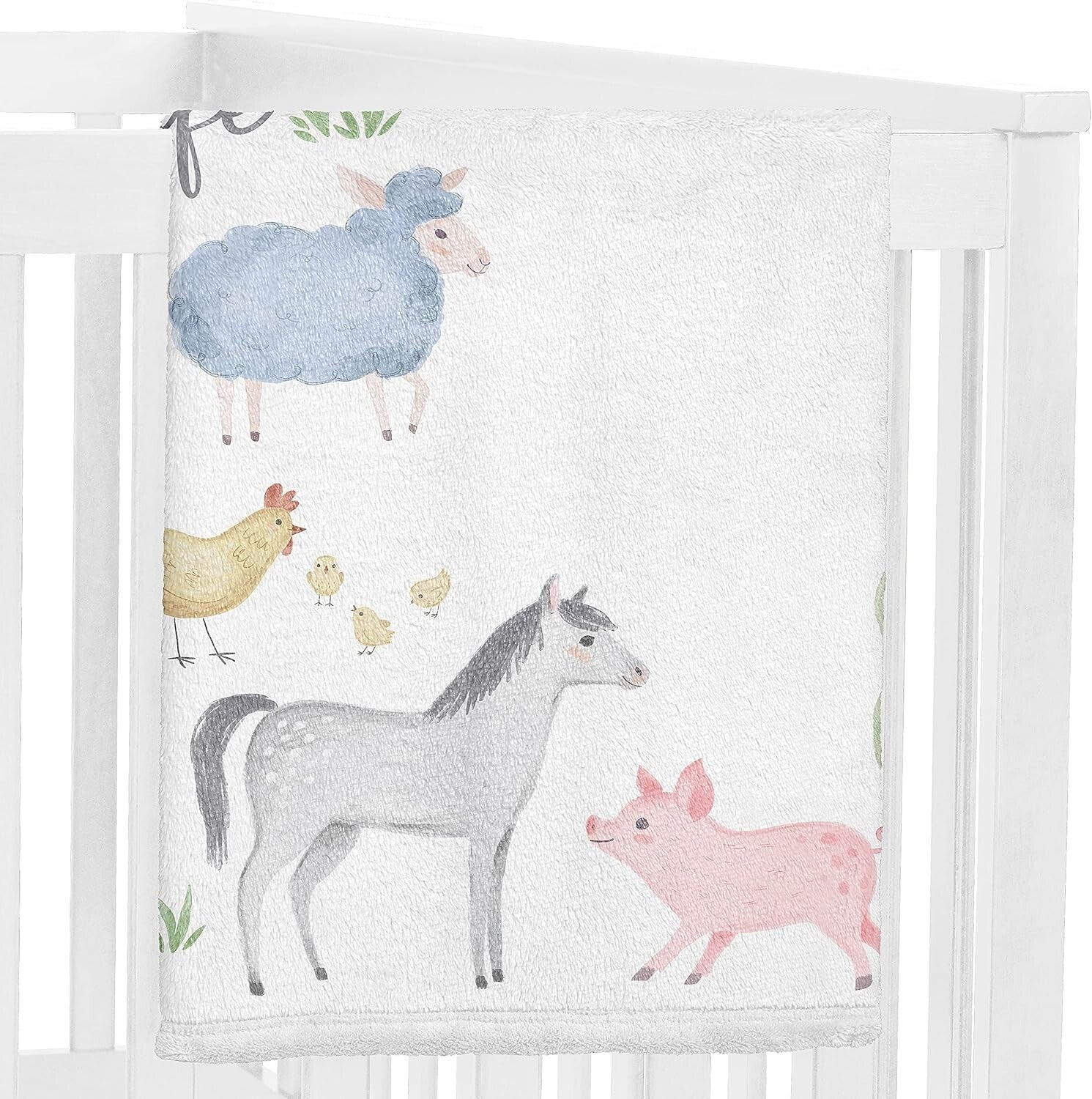 40x50 Minky Fleece Farm Animal Blanket with Photo Frames for Newborn Memories
