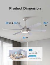 Load image into Gallery viewer, Elegant Ceiling Fan with Lights - 62 Inch, Timer, Remote, Brushed Nickel Finish
