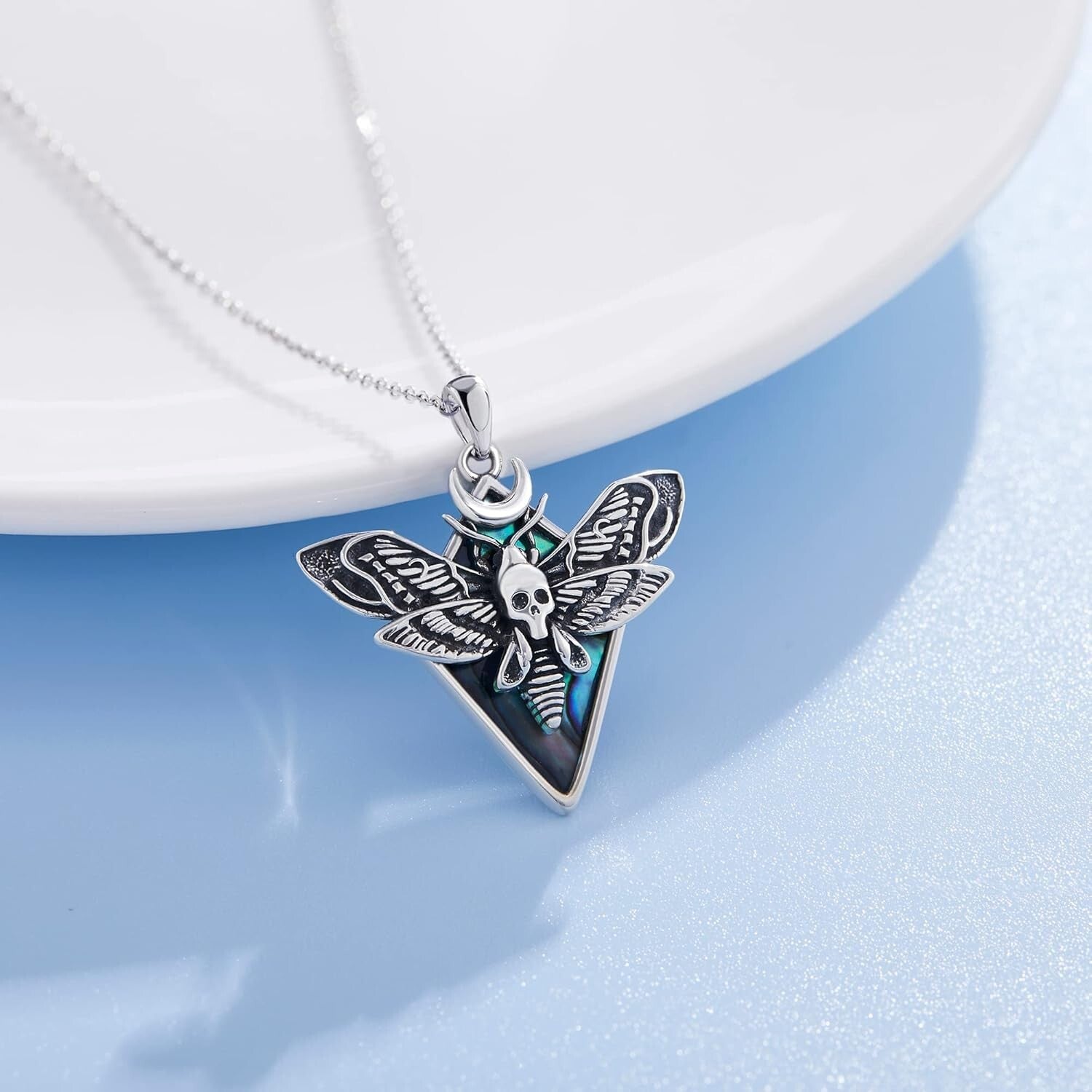 Ethereal Gothic Skull Moth Necklace in Sterling Silver - Unique Jewelry Gift