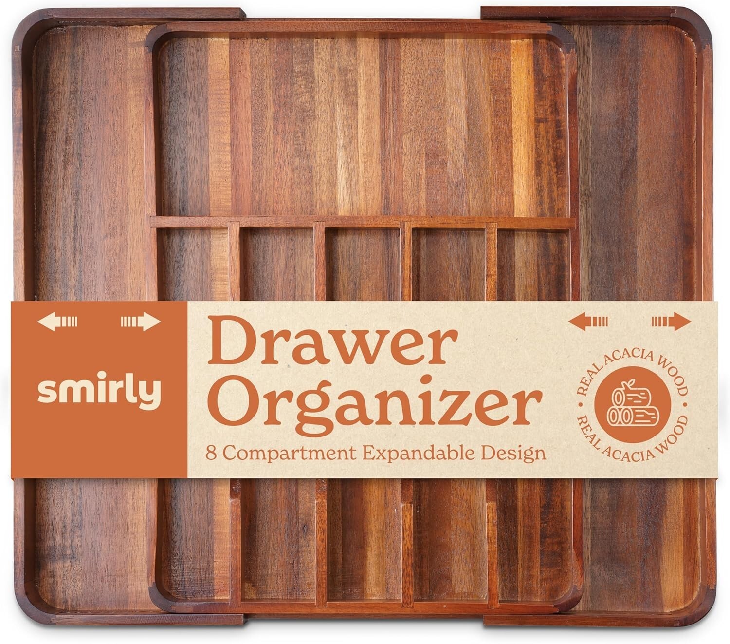 Durable Acacia Drawer Divider – Expandable Storage for Silverware and Utensils